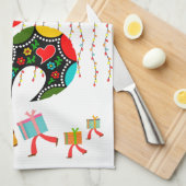 クリスマスライト、ボーブル、プレゼント、オンドリ キッチンタオル (四つ折り)