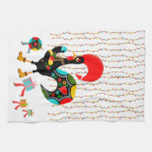 クリスマスライト、ボーブル、プレゼント、オンドリ キッチンタオル (横)