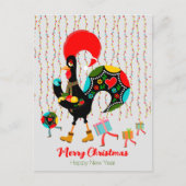 クリスマスライト、ボーブル、プレゼント、オンドリ シーズンポストカード (正面)