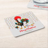 クリスマスライト、ボーブル、プレゼント、オンドリ スクエアペーパーコースター (アングル)