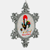 クリスマスライト、ボーブル、プレゼント、オンドリ スノーフレークピューターオーナメント (左)