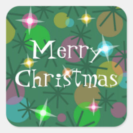 クリスマスライト「メリークリスマス」のステッカーアクア スクエアシール