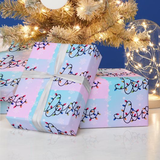 クリスマスライト、白い雪片の「愛」 ラッピングペーパー (クリスマス)