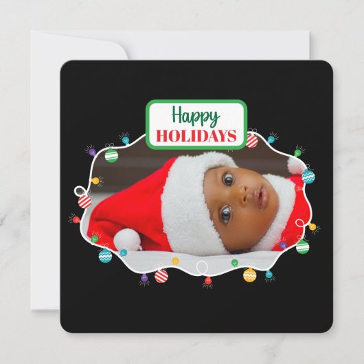 クリスマスライト（自分の写真を追加）ホリデーカード シーズンカード (正面)