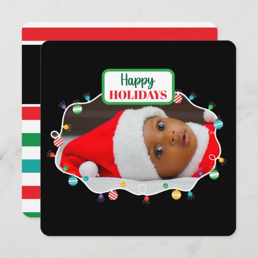 クリスマスライト(自分の写真を追加)ホリデーカード シーズンカード (正面/裏面)