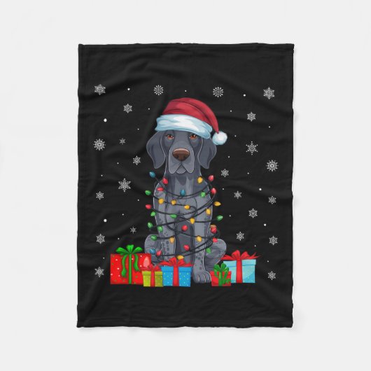 クリスマスライトSanta German Shorthaired Pointer Dog C フリースブランケット (正面)