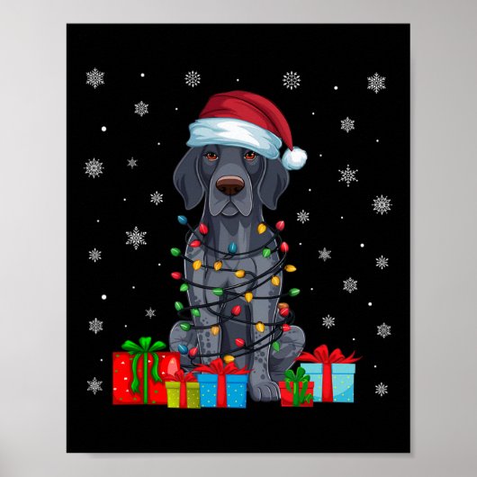 クリスマスライトSanta German Shorthaired Pointer Dog C ポスター (正面)