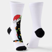 クリスマスライトSweで絡まった黒猫サンタ ソックス (傾斜あり)