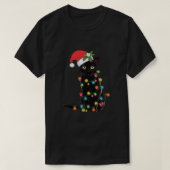 クリスマスライトSweで絡まった黒猫サンタ Tシャツ (デザイン正面)