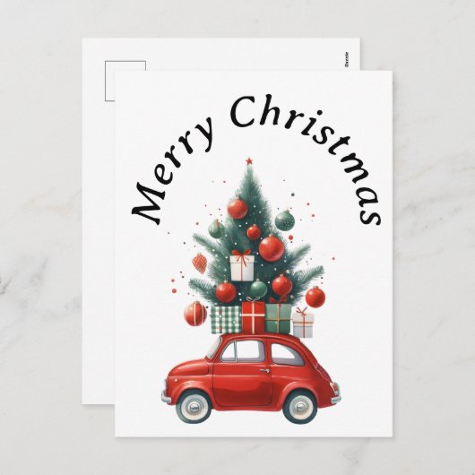 クリスマスライドとプレゼント シーズンポストカード (正面/裏面)