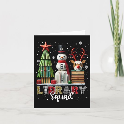 クリスマスライブラリアンブックスクリスマスツリー雪だるまラインデ カード (正面)