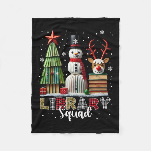 クリスマスライブラリアンブックスクリスマスツリー雪だるまラインデ フリースブランケット (正面)