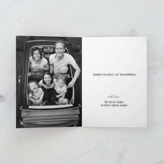 クリスマスラインアートミニマリスト白黒写真 シーズンカード (内部)