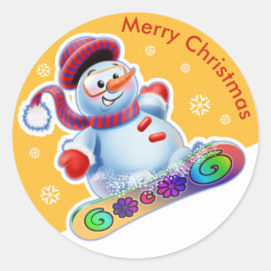 クリスマスラウンドシール雪だるまススススポーツ。 ラウンドシール