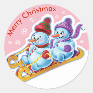 クリスマスラウンドシール雪だるまススススポーツ。 ラウンドシール