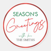 クリスマスラウンドステッカーレッドパーソナライズされたスクリプト ラウンドシール (正面)