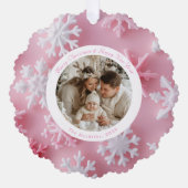 クリスマスラウンドピンクのスノーフレーク写真 オーナメントカード (正面)