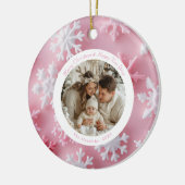 クリスマスラウンドピンクのスノーフレーク写真 セラミックオーナメント (左)
