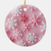 クリスマスラウンドピンクのスノーフレーク写真 セラミックオーナメント (裏面)