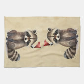 クリスマスラクーンサンタハットウォーターカラーおもしろい動物 キッチンタオル (横)