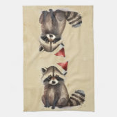 クリスマスラクーンサンタハットウォーターカラーおもしろい動物 キッチンタオル (縦)