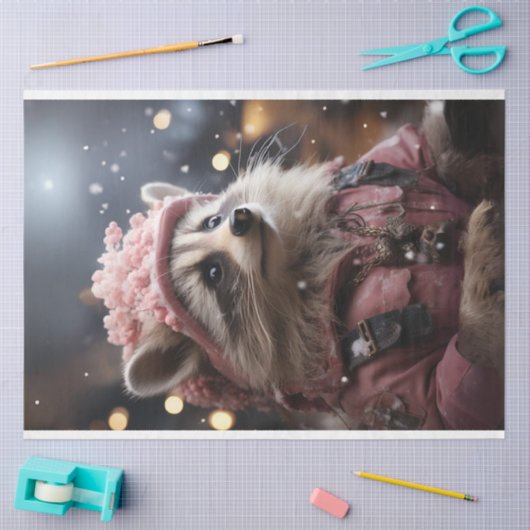 クリスマスラクーンピンクジャケットR.直面するデコページ 薄葉紙 (クラフト)