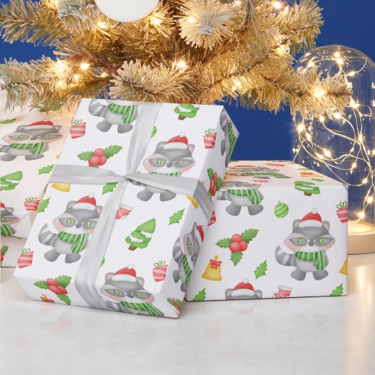 クリスマスラクーン、ベリー、プレゼント ラッピングペーパー (クリスマス)