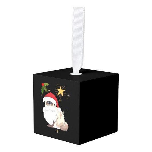 クリスマスラグドール猫 キューブオーナメント (正面アングル)