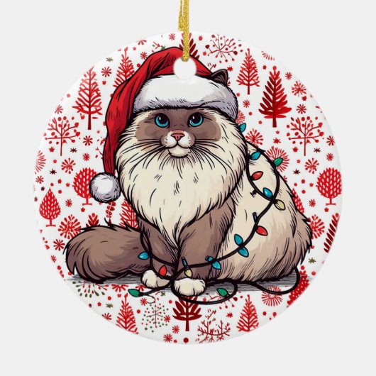 クリスマスラグドール猫、クリスマスサンタラグドール子猫 セラミックオーナメント (裏面)