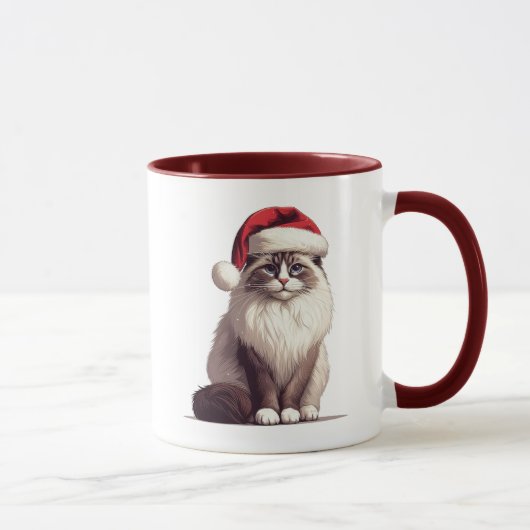 クリスマスラグドール猫、クリスマスサンタラグドール子猫 マグカップ (右)