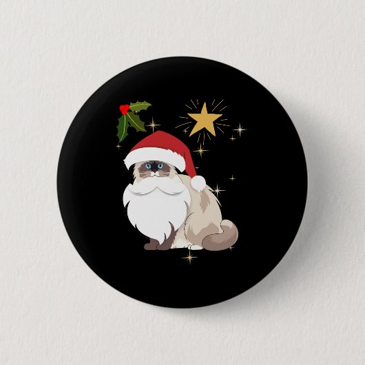 クリスマスラグドール猫 缶バッジ (正面)