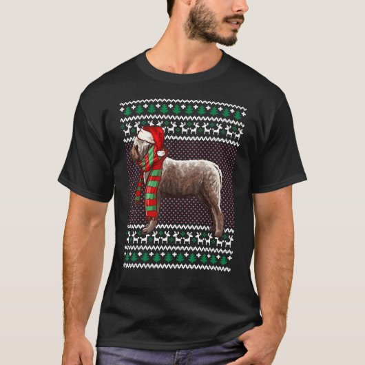 クリスマスラゴッティロマグノリドッグサンタハット醜いクリスマ Tシャツ (正面)