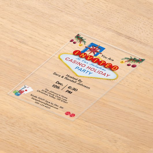 クリスマスラスベガスカジノスタイルホリデーパーティー アクリル招待状 (レイダウン)