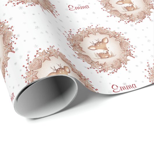 クリスマスラッピング紙かわいい鹿文字 ラッピングペーパー (ロールコーナー)