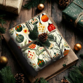 クリスマスラッピング紙とカラフルオーナメント ラッピングペーパー
