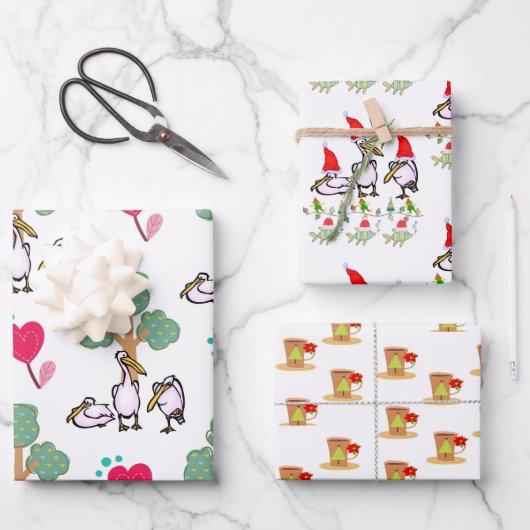 クリスマスラッピング紙シートペリカン ラッピングペーパーシート (正面)