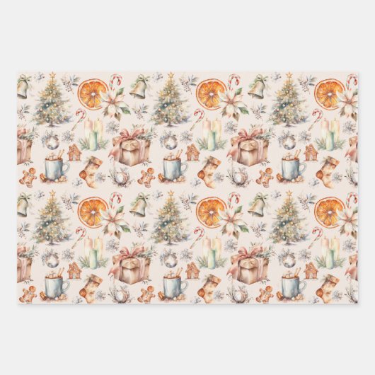 クリスマスラッピング紙セット3デザイン ラッピングペーパーシート (正面)