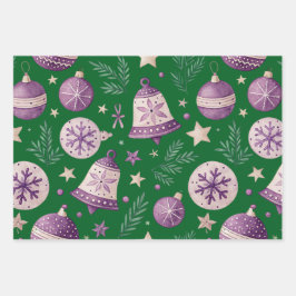 クリスマスラッピング紙セット3 – パープルベル&イベント ラッピングペーパーシート