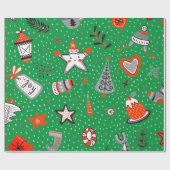クリスマスラッピング紙ドードルアートグリーン ラッピングペーパー (フラット)