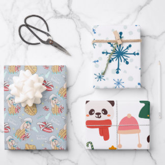 クリスマスラッピング紙フラットシートセット3 ラッピングペーパーシート