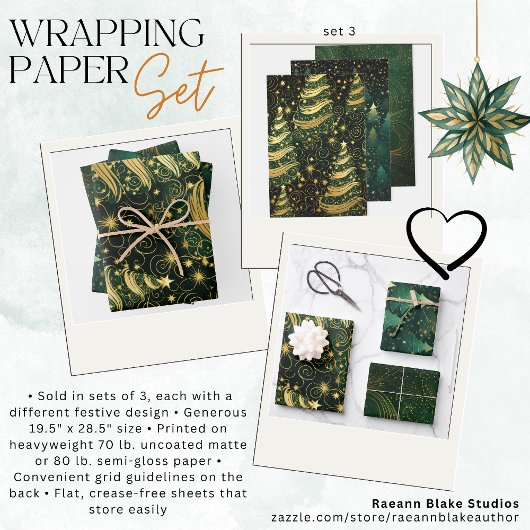 クリスマスラッピング紙フラットシートセット3 ラッピングペーパーシート