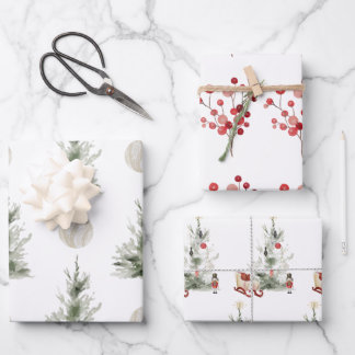 クリスマスラッピング紙フラットシートセット3 ラッピングペーパーシート