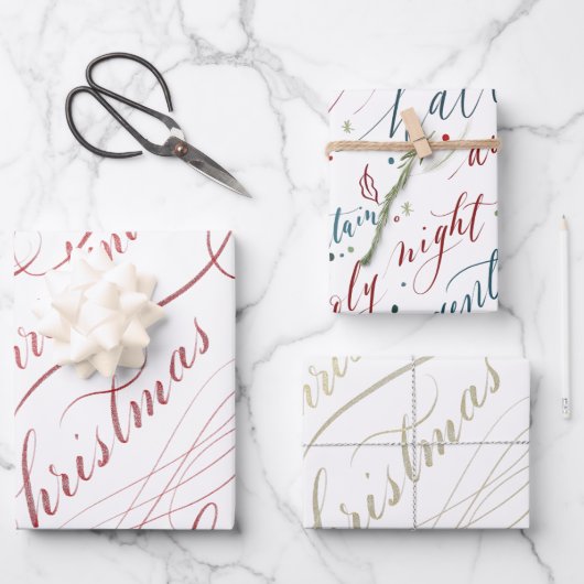 クリスマスラッピング紙フラットシートセット – 3 ラッピングペーパーシート (正面)
