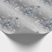 クリスマスラッピング紙ブルーシルバーツリーハート ラッピングペーパー (角)