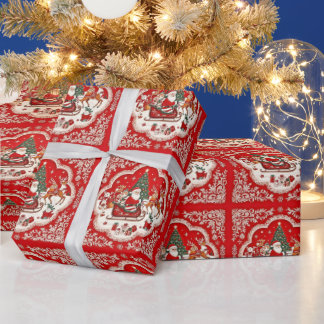 クリスマスラッピング紙ヴィンテージサンタスレイ ラッピングペーパー