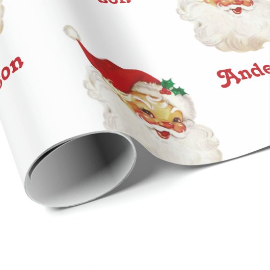 クリスマスラッピング紙ヴィンテージサンタ名前をカスタムする ラッピングペーパー (ロールコーナー)