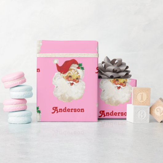クリスマスラッピング紙ヴィンテージサンタ名前をカスタムする ラッピングペーパー (ベビーシャワー)