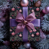 クリスマスラッピング紙紫フローラオーナメント ラッピングペーパー