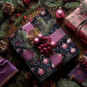 クリスマスラッピング紙紫フローラオーナメント ラッピングペーパー