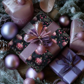 クリスマスラッピング紙紫フローラオーナメント ラッピングペーパー